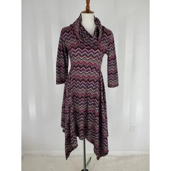 COREY P Women's Multicolor Cowl Neck Handkerchief Hemline Sweater Dress Sz S - Picture 1 of 10